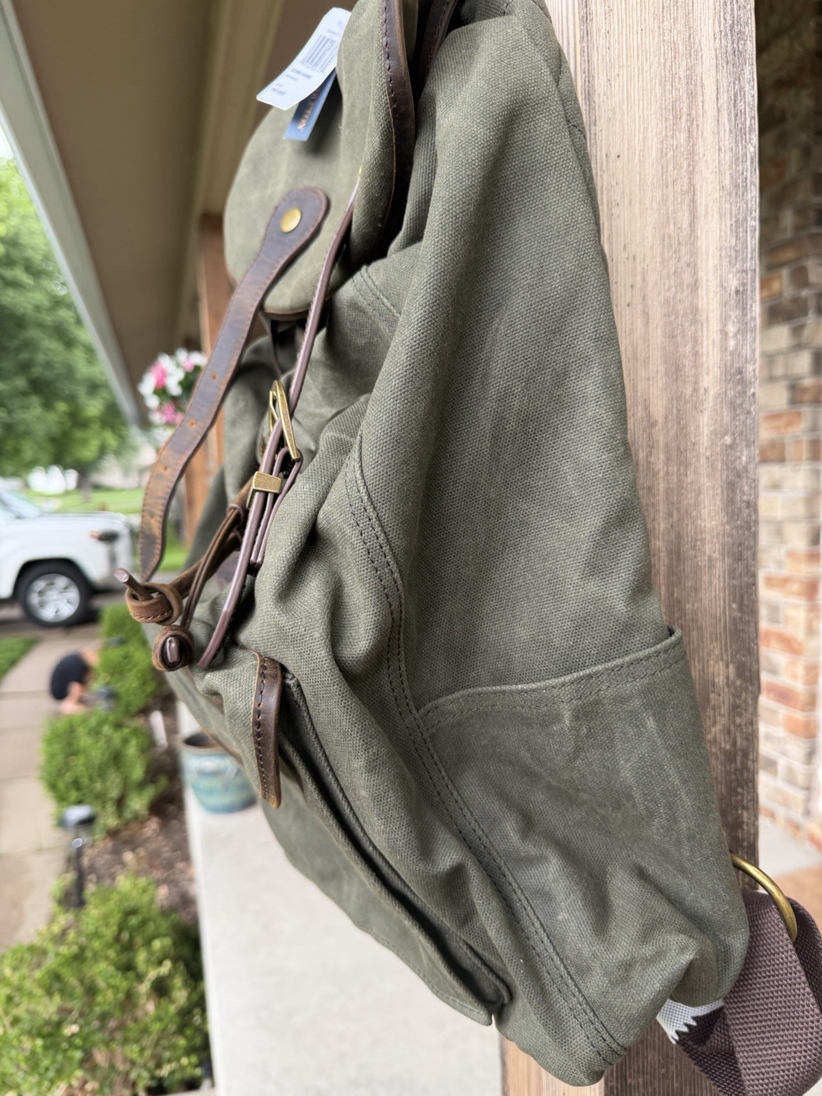 NEW Pendleton Odyssey Backpack 20x15x6″ 30L Olive Waxed Canvas Leather Trim