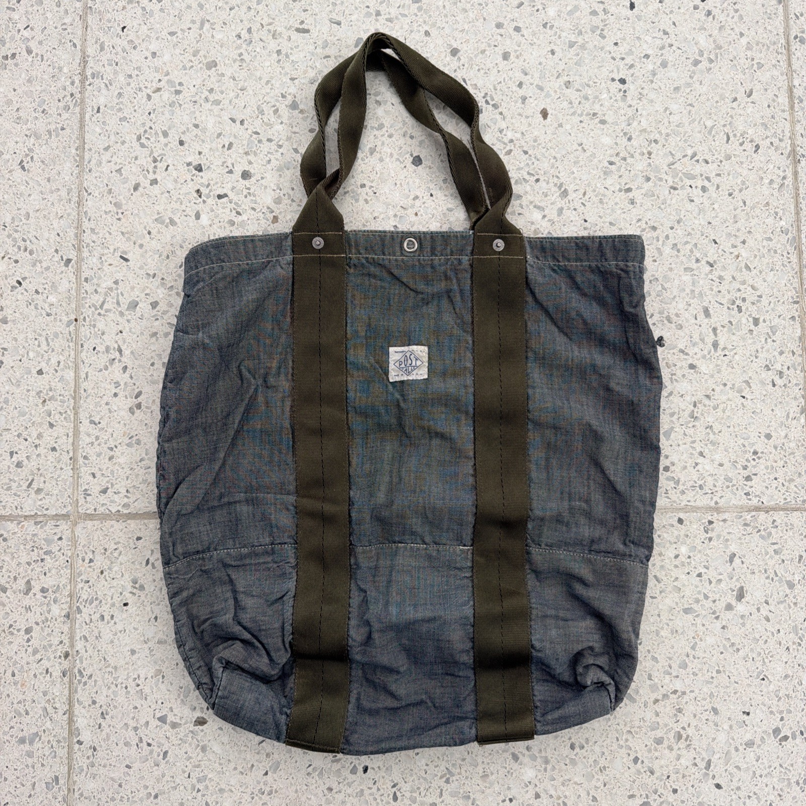 Vintage Post Overalls Chambray Tote Bag Blue/ Green