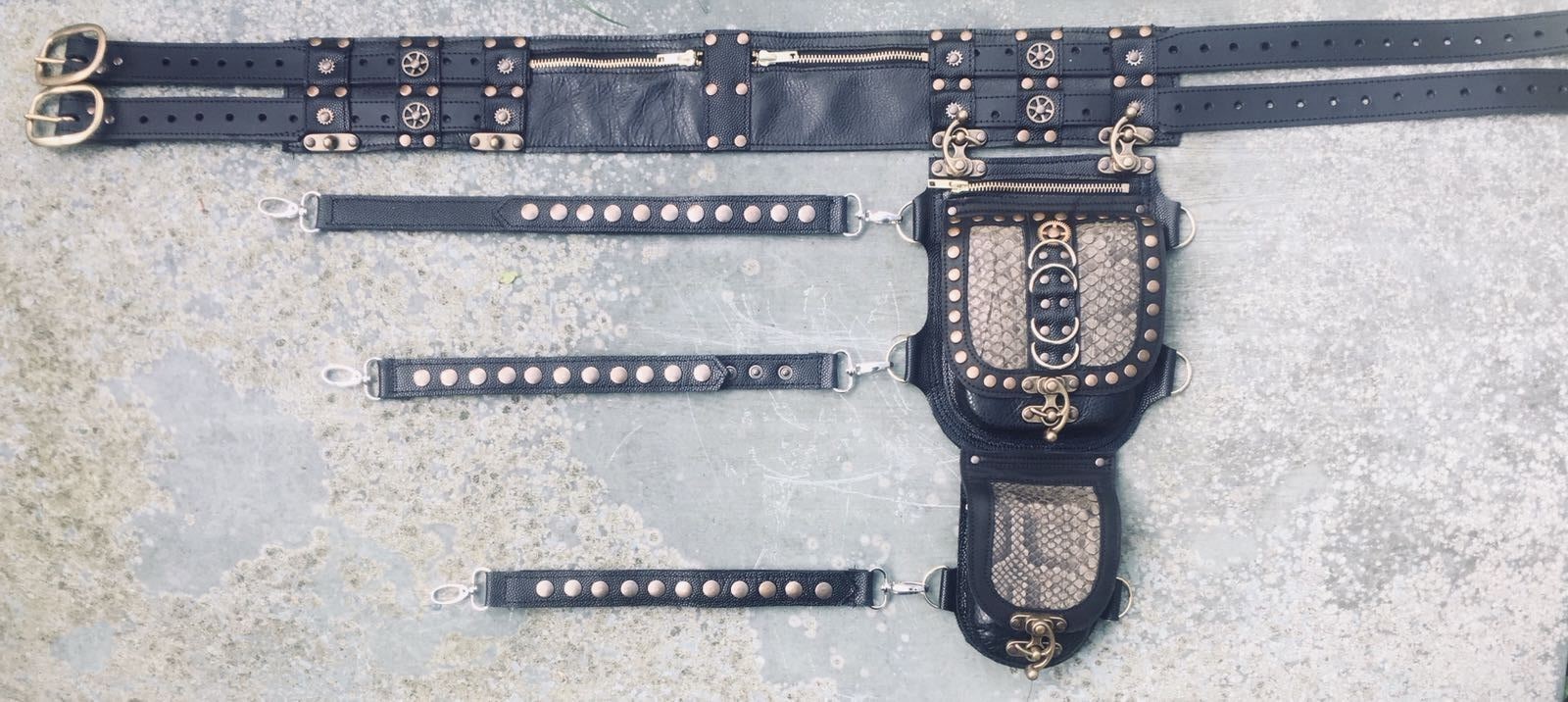 Leather Snakeskin Steampunk Utility Hip Bag Pouch Belt holster Cycling Biker