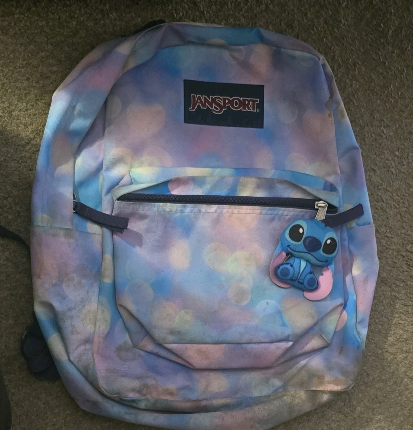 Jansport Superbrake Backpack Pastel Blue/Pink/White W/Stitch Zipper Pull HB3-13