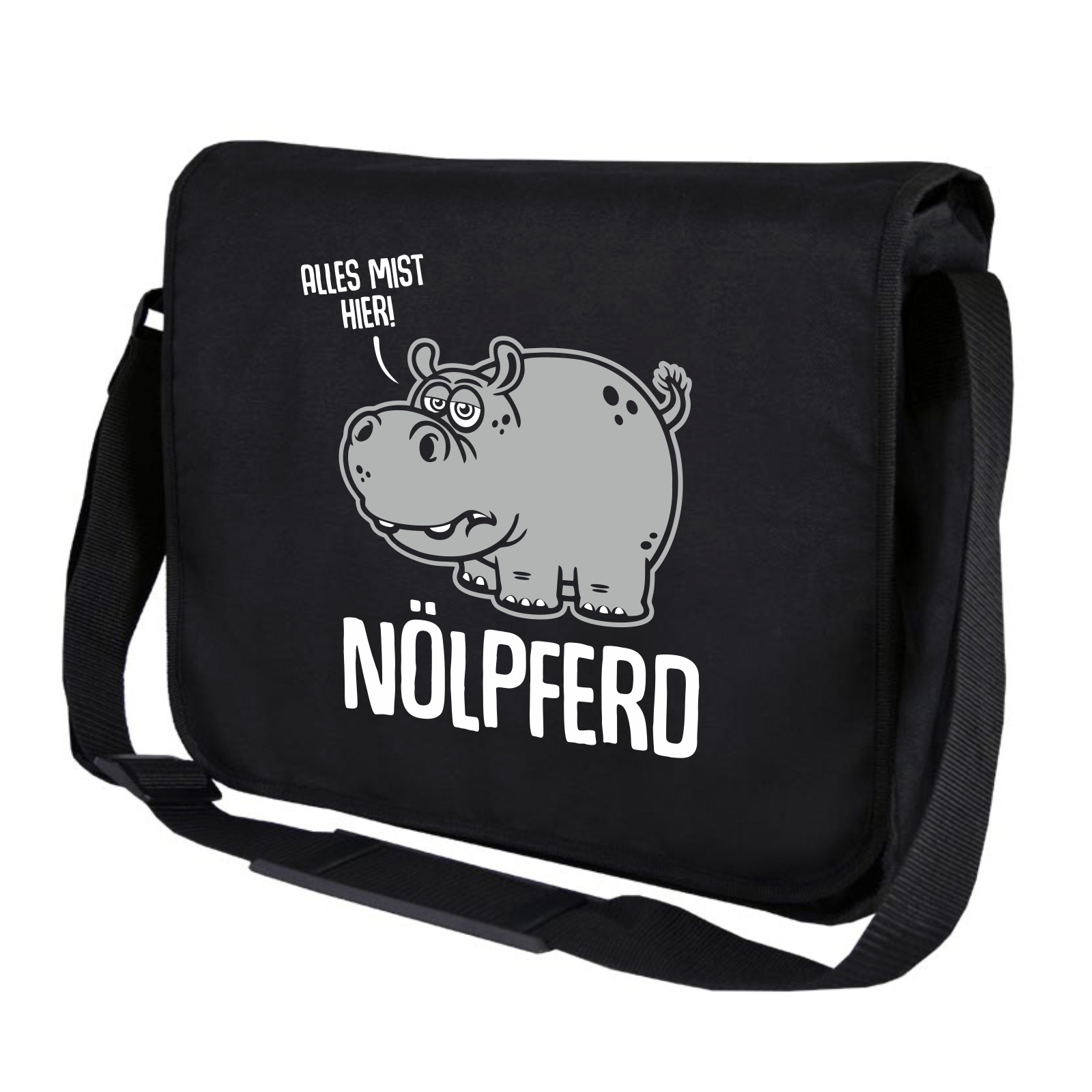 Nölpferd Alles Mist hier Nilpferd Cartoon Spaß Motiv Umhängetasche Messenger Bag
