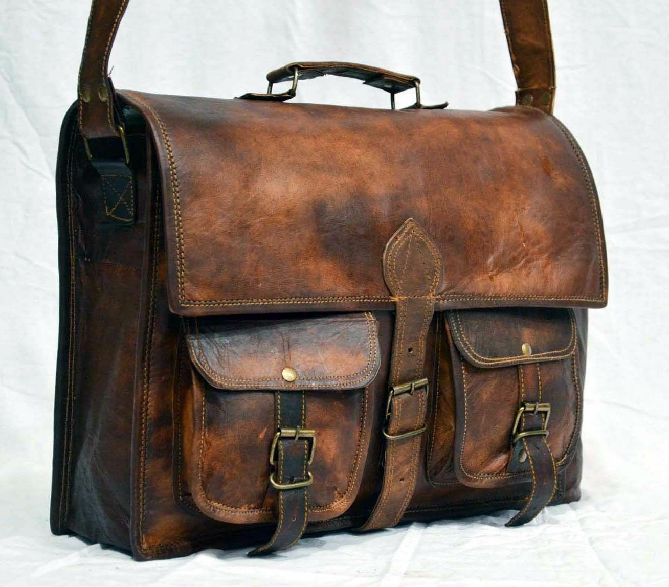 Men’s Genuine Leather Vintage Laptop Handmade Briefcase Bag Satchel Messenger
