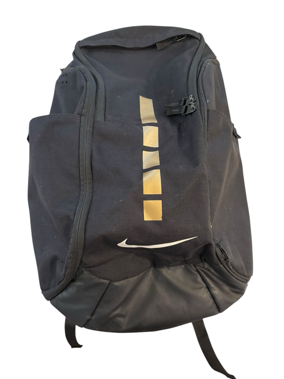 Nike Hoops Elite Pro Backpack Black Adjustable Straps Zippered Gold Polyester