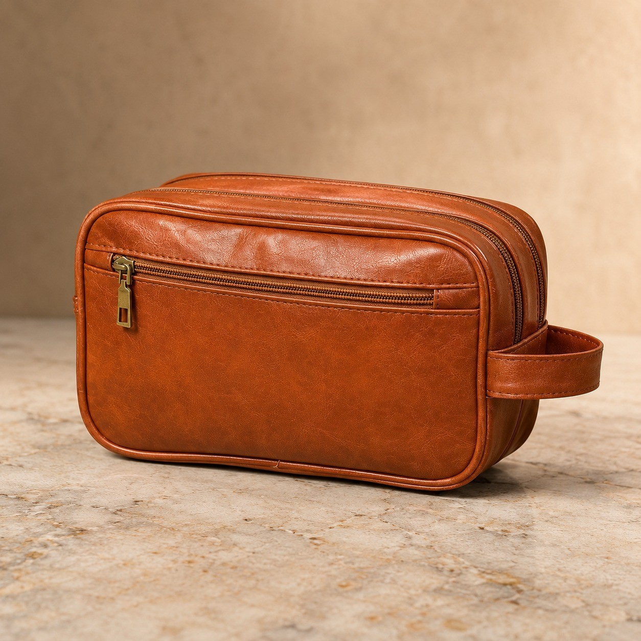 Brown Sheep Leather Toiletry Bag Men Women Travel Organizer New