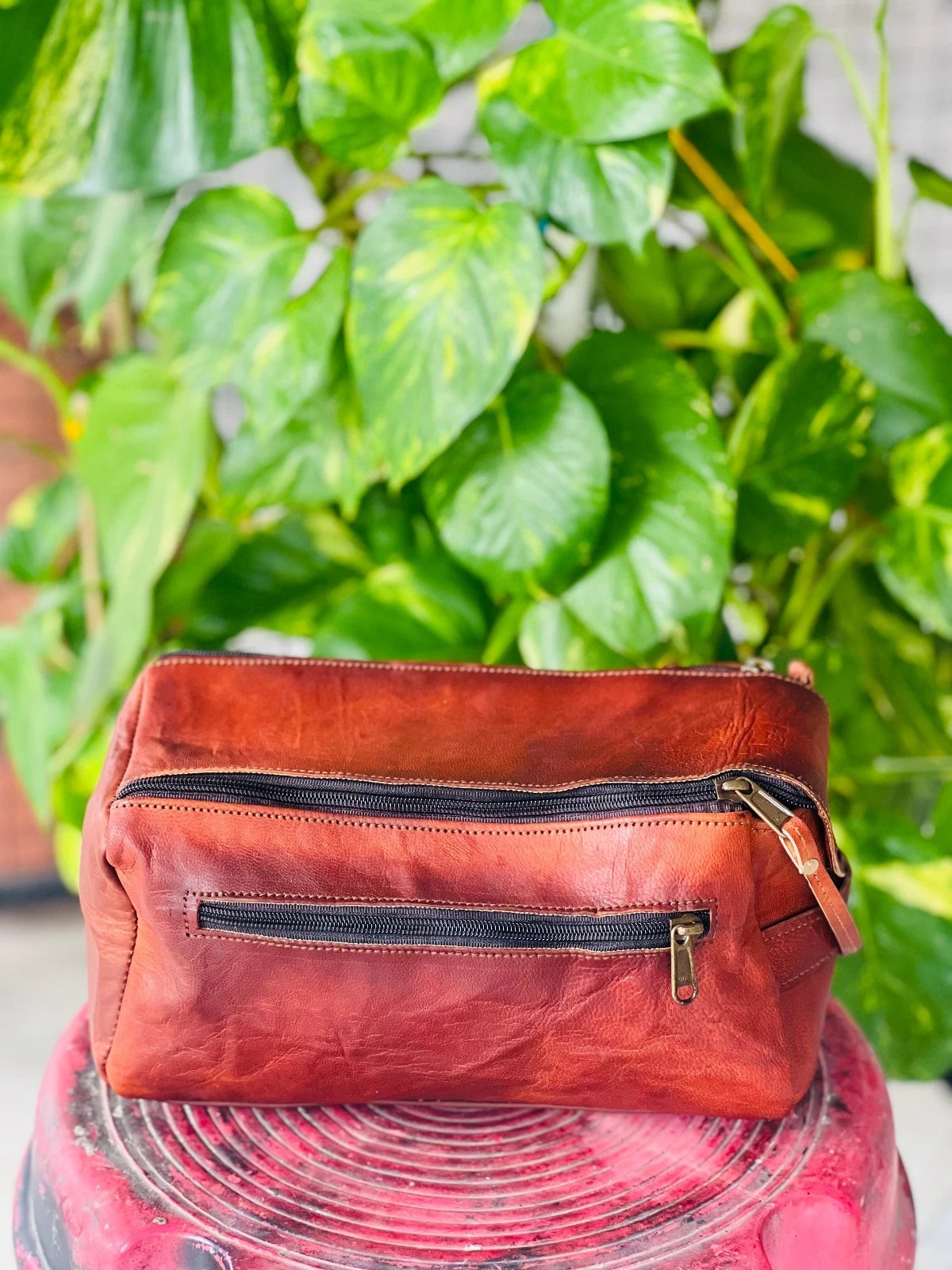 Vintage Genuine Goat Bag Travel Kit Shaving Case Men Women
