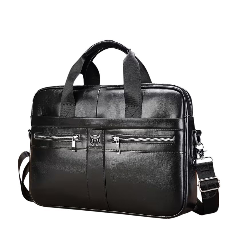 BULLCAPTAIN Genuine Leather Briefcase – Laptop Bag Black