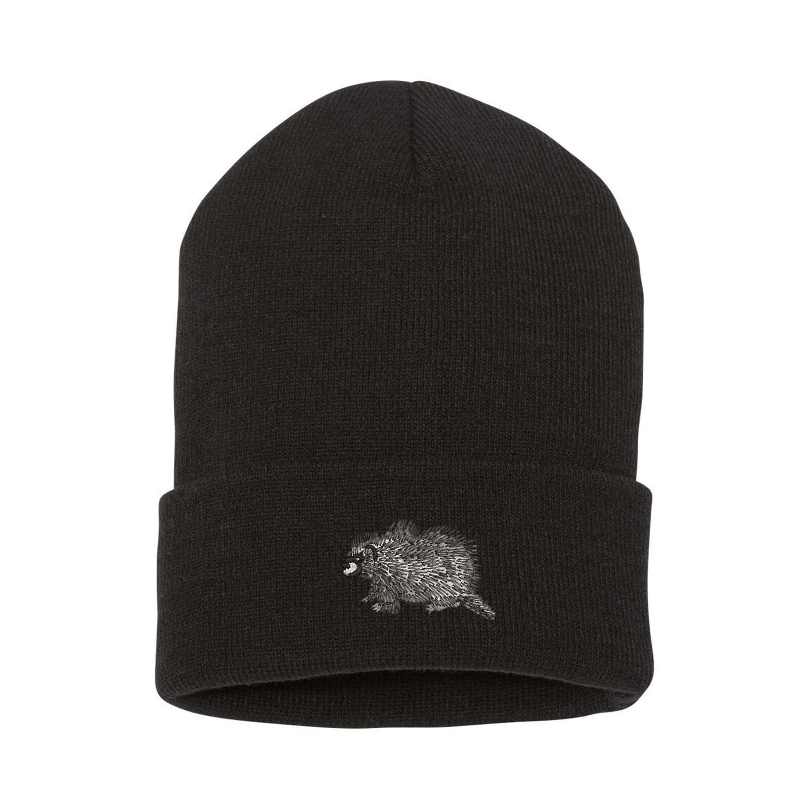 Wildlife Hedgehog porcupine embroidered beanie hat, custom embroidered beanie
