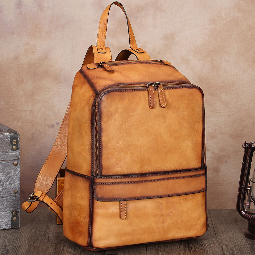 Genuine Leather Backpack Purse Men Vintage Rucksack Daypack for Travel Laptop