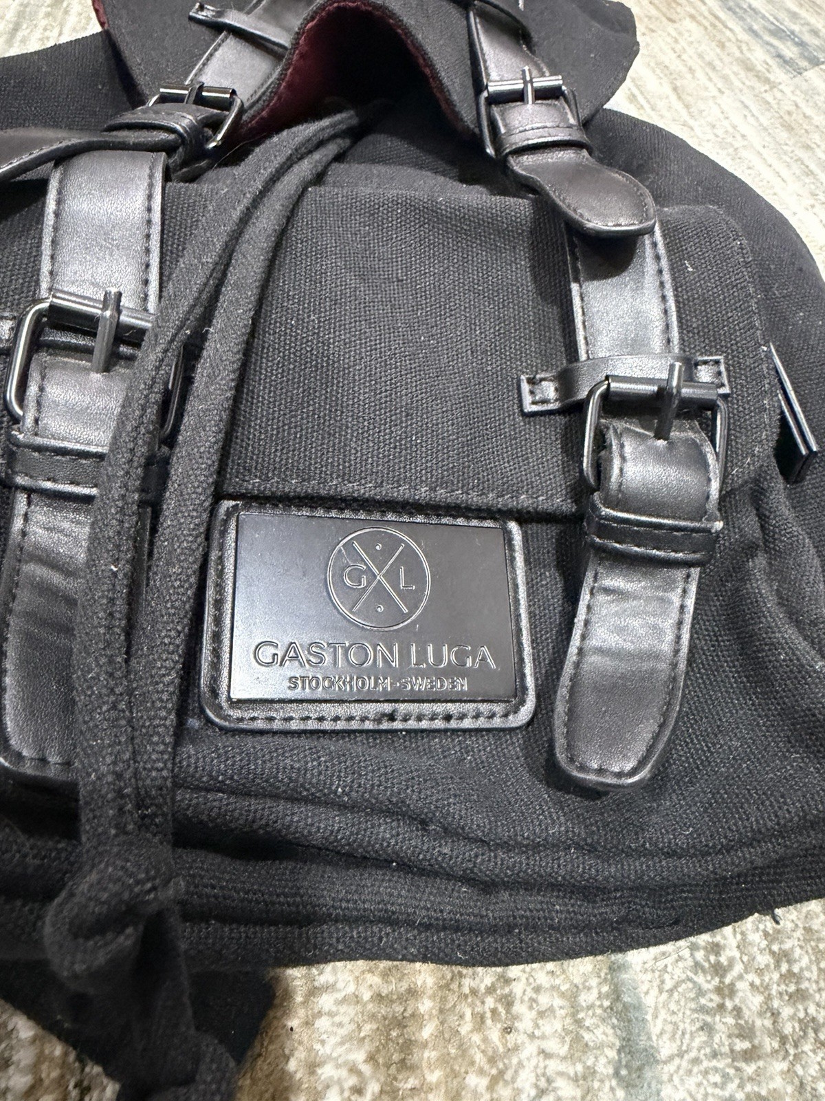Gaston Luga Black Backpack Drawstring/Buckle Closure Adjustable Pockets Unisex