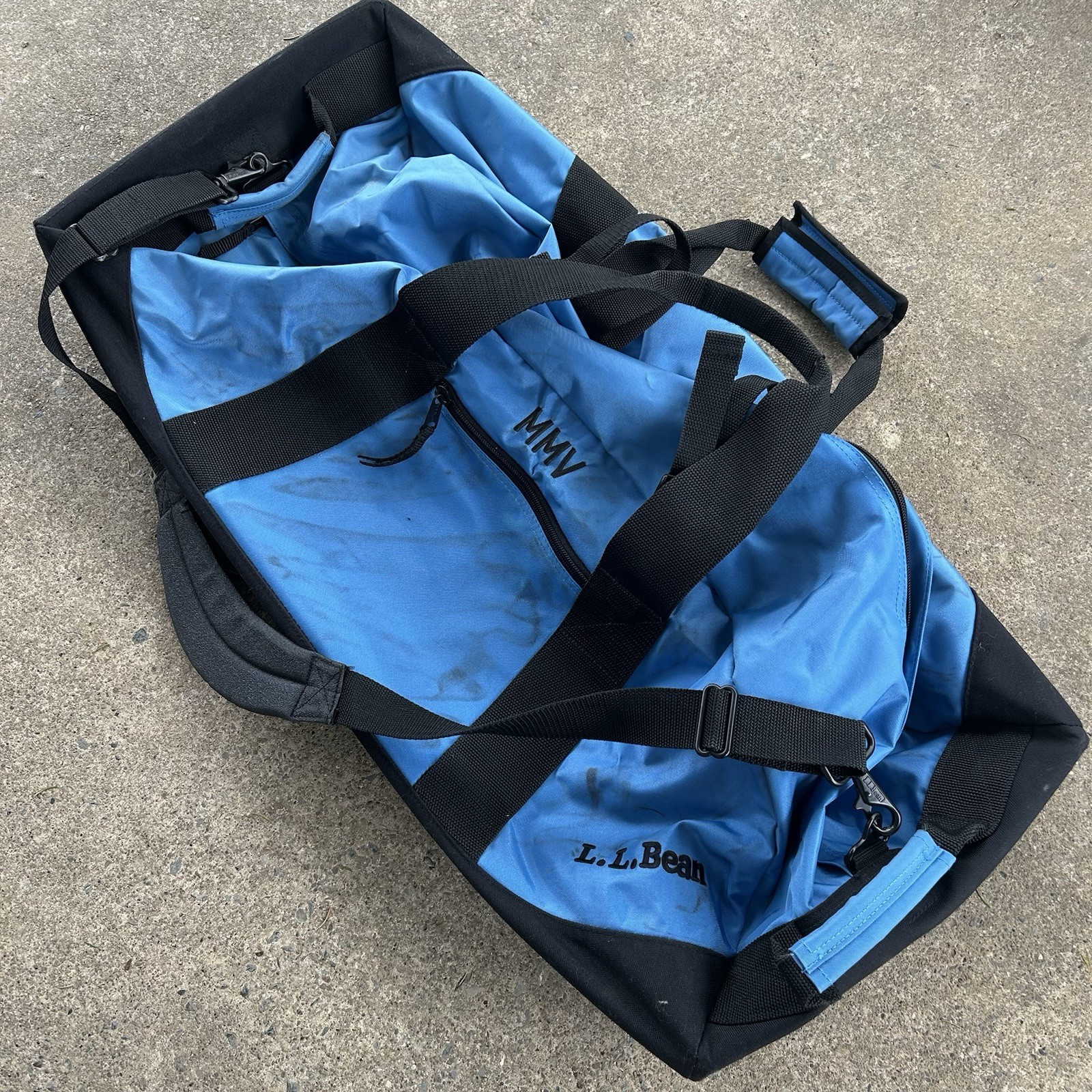 L.L. BEAN Heavy Duty Adventure Bag Light Blue Duffle Vintage Shoulder Strap XL