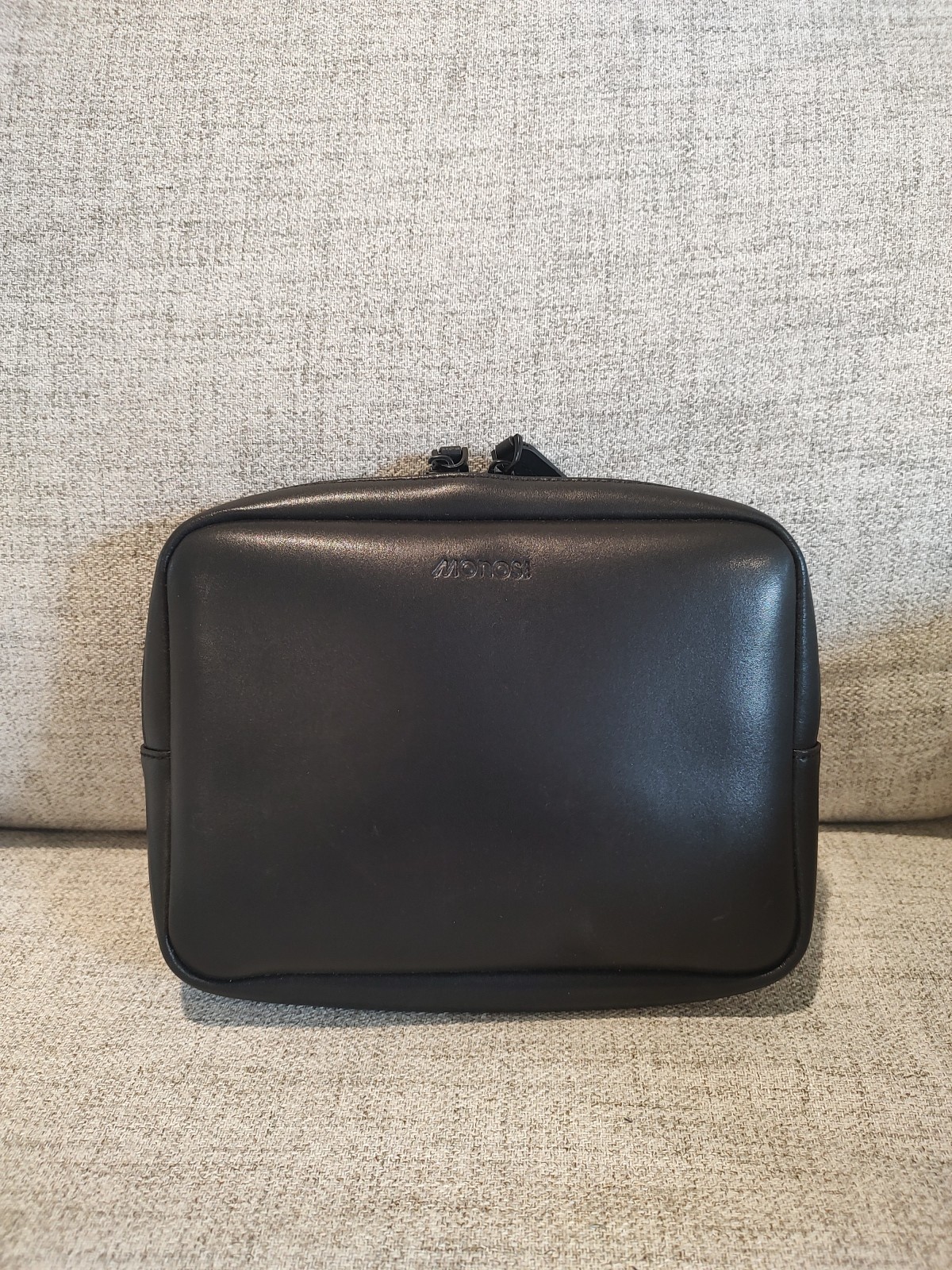 Monos Black Toiletry Case Zip Around Vegan Leather-Used