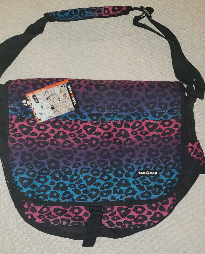 Yak Pak Purple Blue Pink Leopard Messenger Bookbag Travel Shoulder Strap Bag