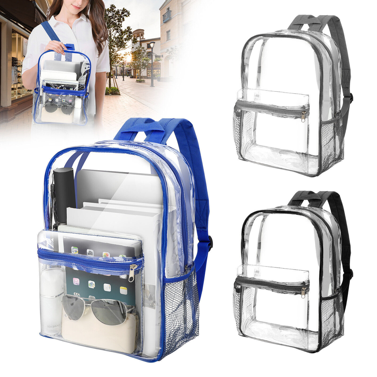 Men Clear Backpack Heavy Duty PVC Transparent Bookbag for School Stadium Travel