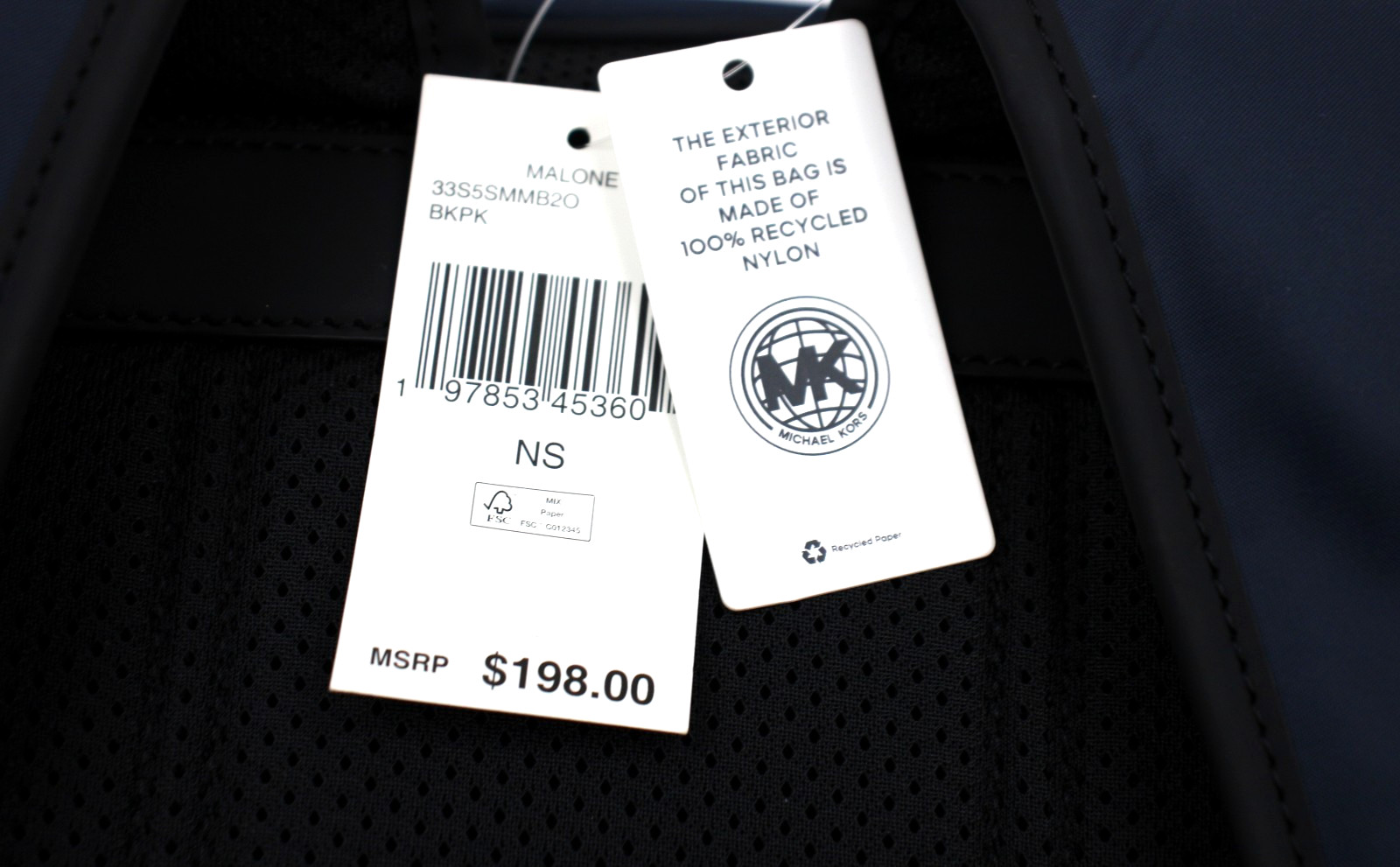 $198 Michael Kors Men’s Malone Backpack Navy Nylon Logo Adjustable Strap NWT