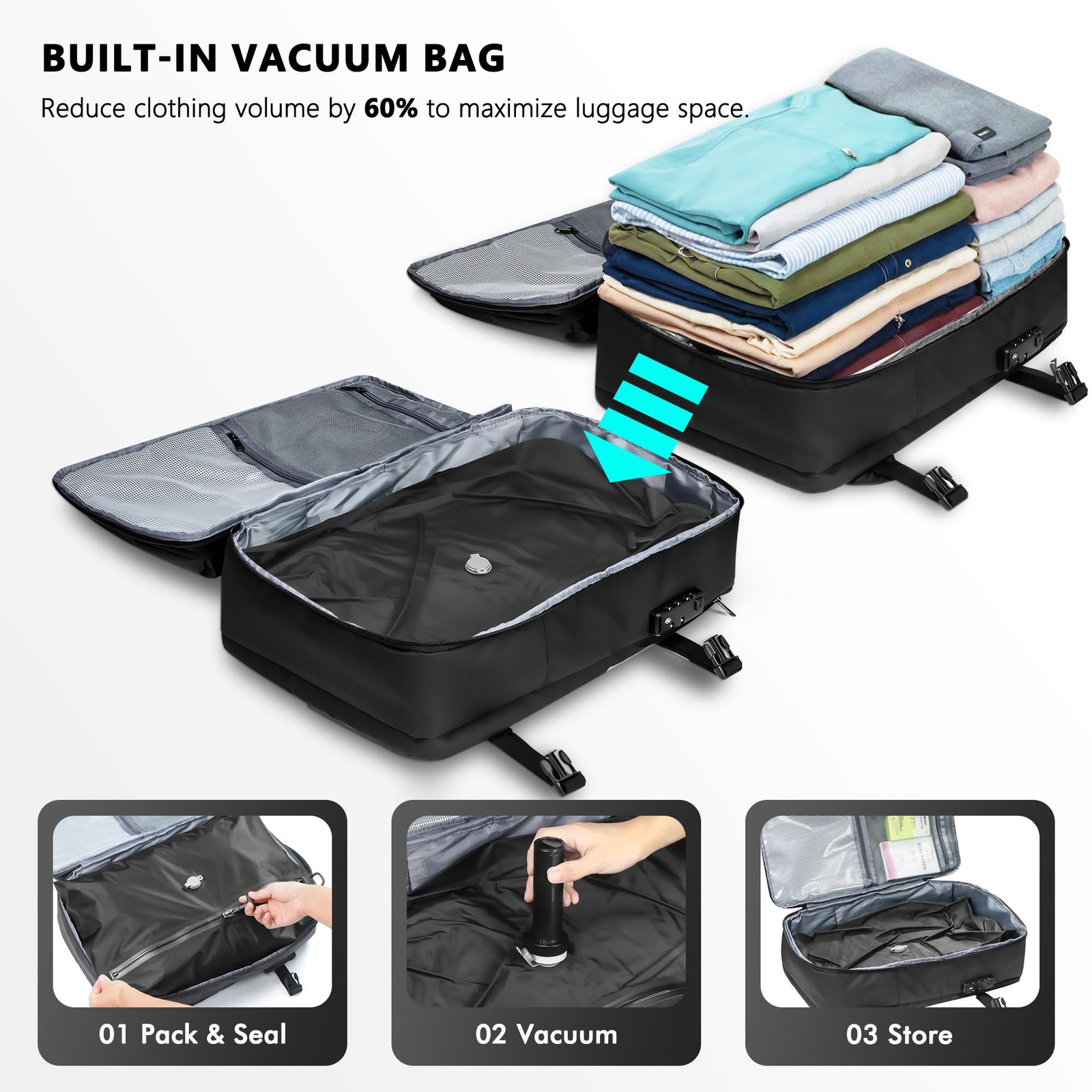 45L Travel Backpack with Portable Pump, Compression Seal Carry-On Luggage