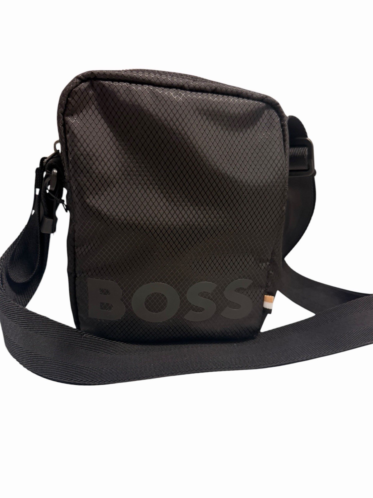 BOSS Men’s Black Solid Crossbody Bag Zip Closure Adjustable Strap Travel