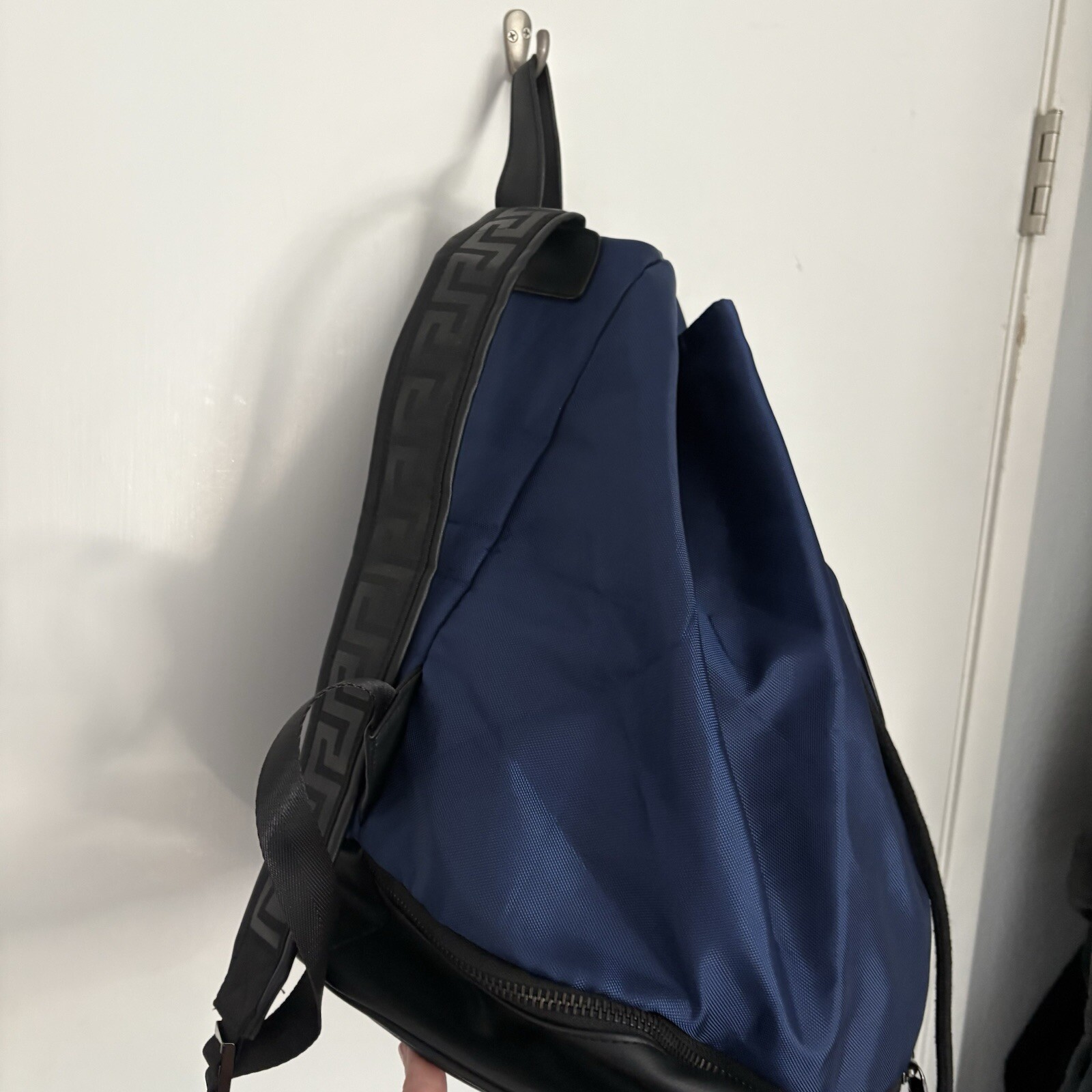 Versace Parfums Draw-string Large Navy Blue With Black Backpack Medusa Logo