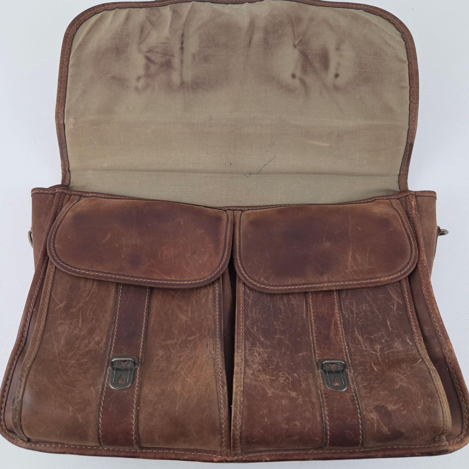 Schlesinger Leather Briefcase Bag Mens Large Brown Full Grain Organizer Business