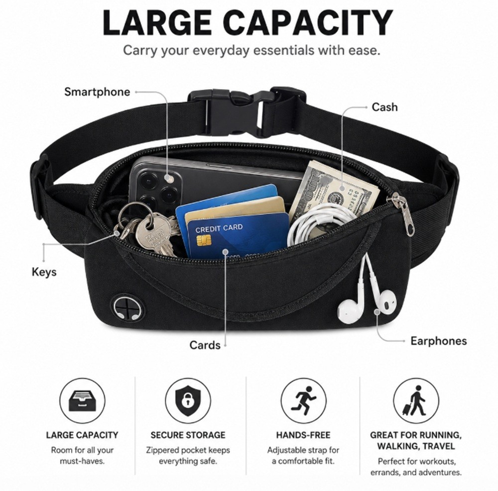 Adjustable Running Belt Waist Pack – Water-Resistant Sports Fanny Pack, Unisex