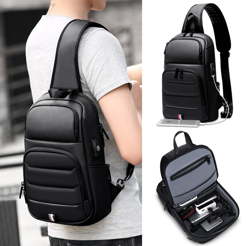 Bags for Men Sling Bag with Usb Business Casual Messenger Bag Male Waterproof
