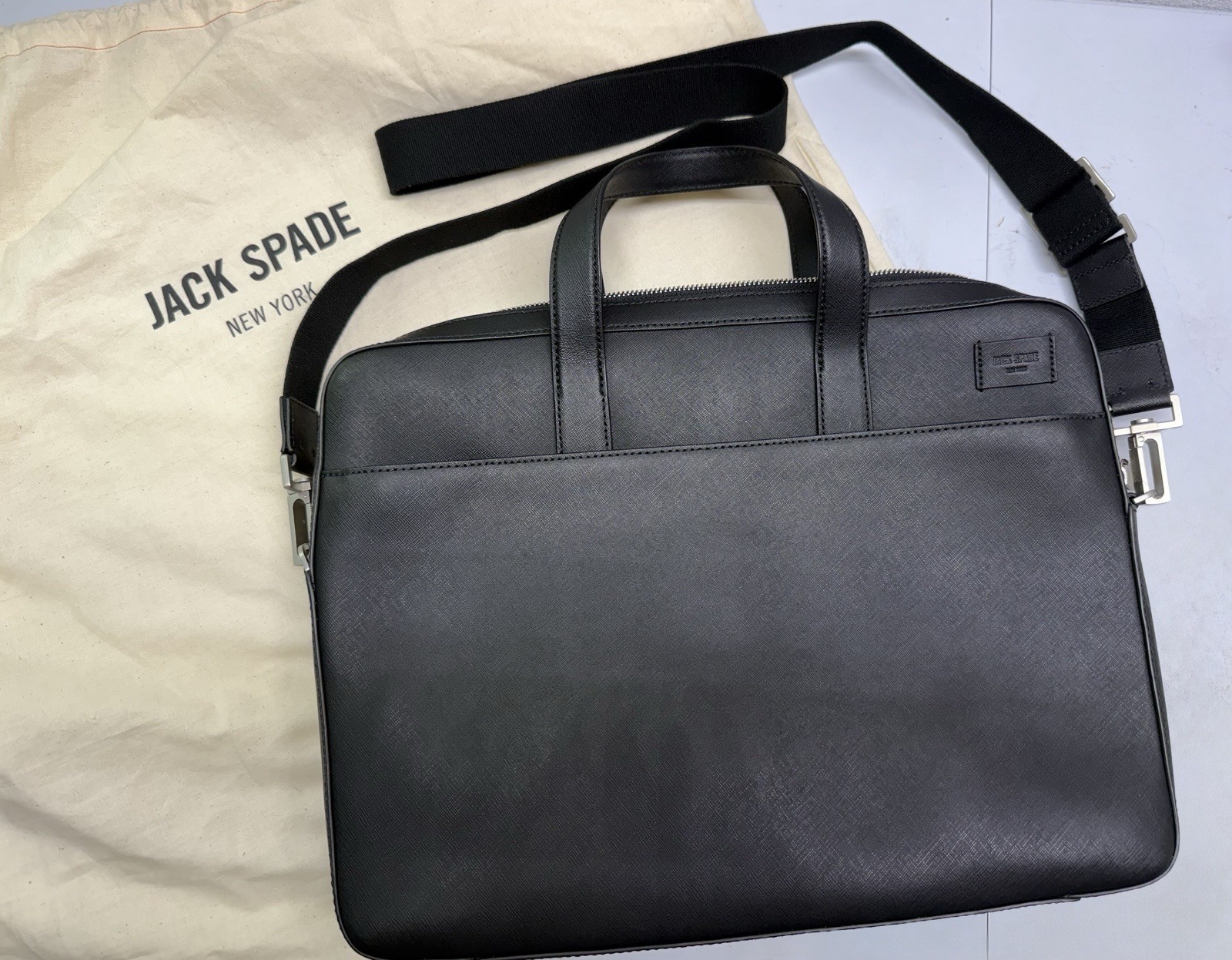 Jack Spade Black Genuine Leather Messenger Back with Adjustable Strap Men’s New