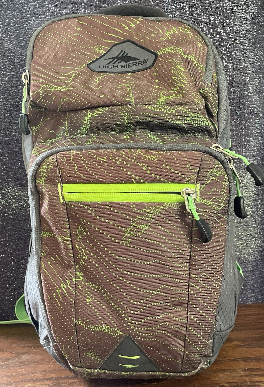 High Sierra Grab Handle Backpack, Chocolate & Green Laptop, Tab pockets