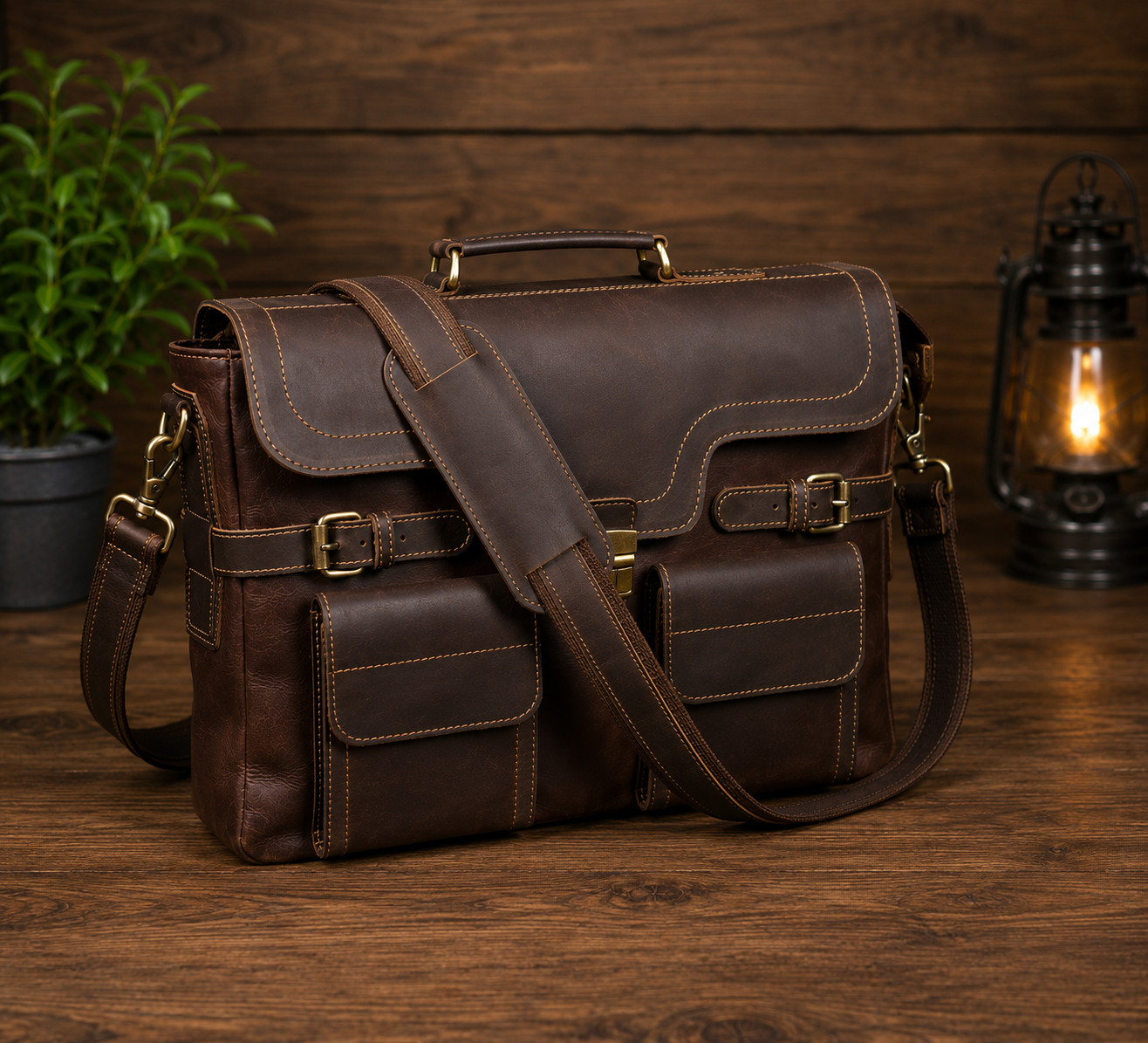 Vintage Handmade Leather Bag for Laptop two colour contrast