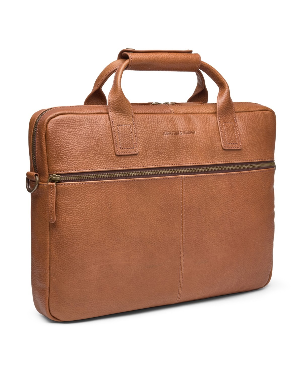 Johnston & Murphy Leather Briefcase with Pebbled Finish Brown