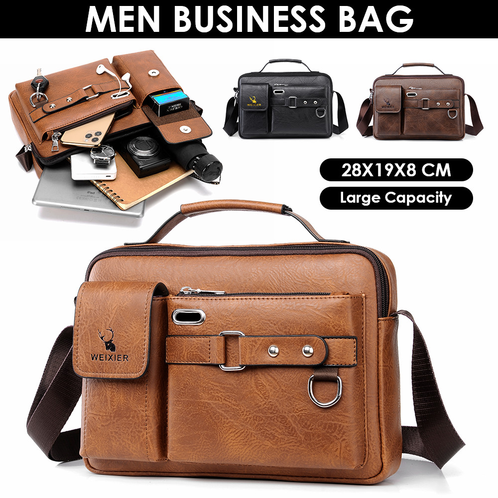 Men Handbag Business Crossbody Bag Leather Shoulder Bag Briefcase Messenger Bag