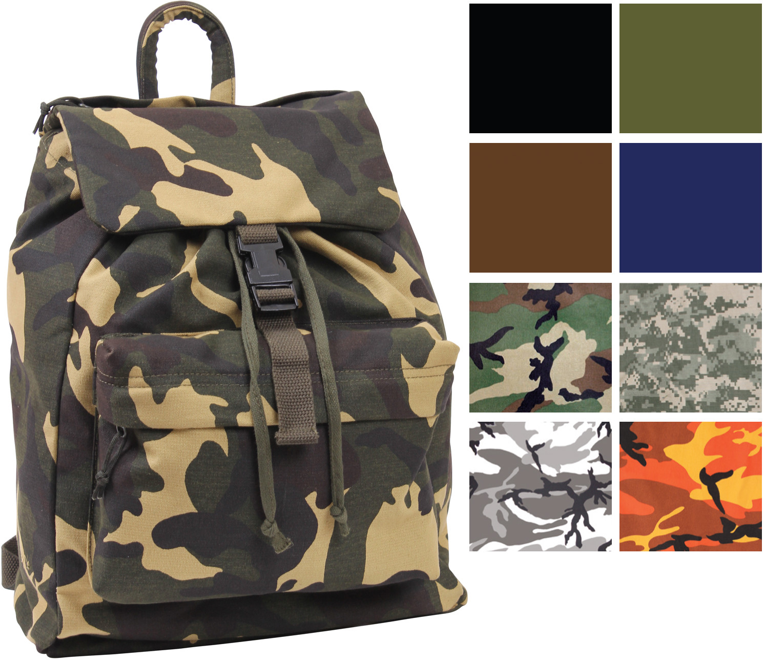 Rothco Canvas Day Pack Camo Backpack Army Knapsack Rucksack Work School Bag