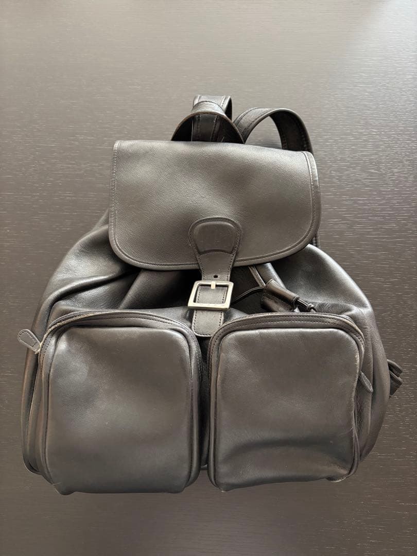 COACH Vintage Black Leather Backpack Double Pocket Men size 33cm 35cm 10cm