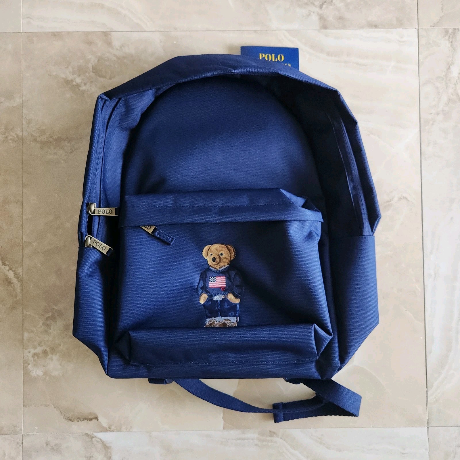 Polo Ralph Lauren Bear Backpack Navy Blue Laptop School Travel Book Bag Gift New