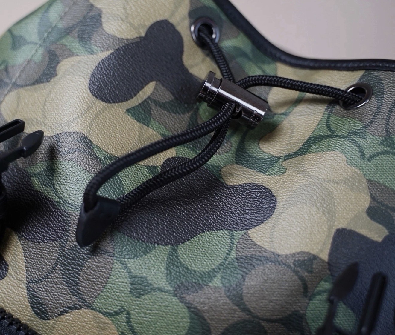 Coach Camouflage Backpack Green/Black Drawstring Zip Buckle, Adjustable Strap