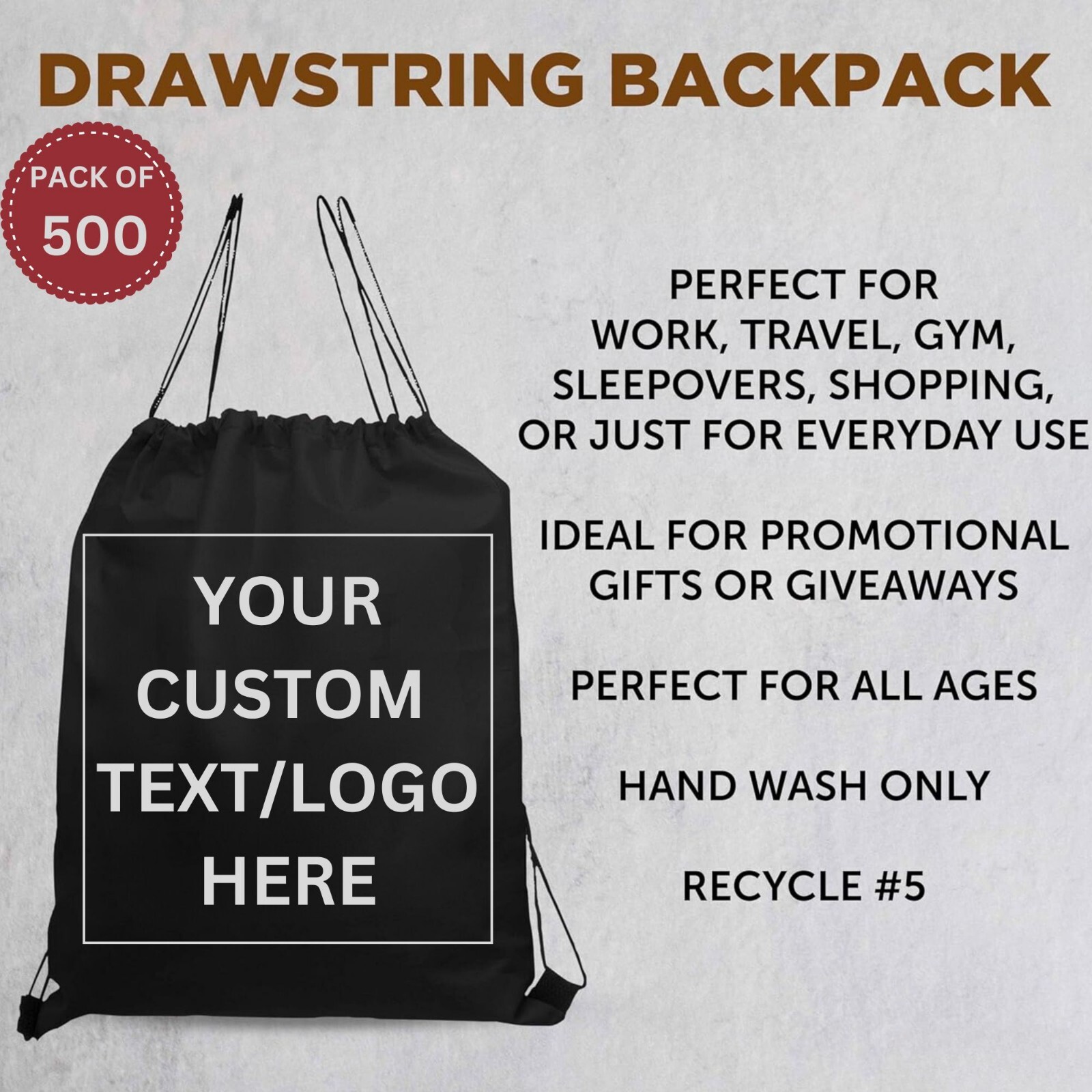 Custom Non-Woven Drawstring Backpacks Personalized Bulk Pack 20-50-100 and 500