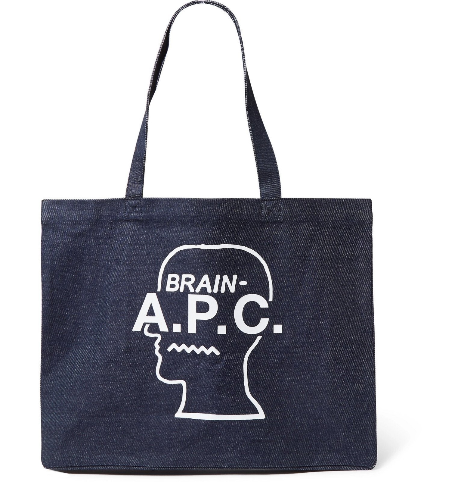 A.P.C. × Brain Dead logo head shopping bag denim blue / white APC