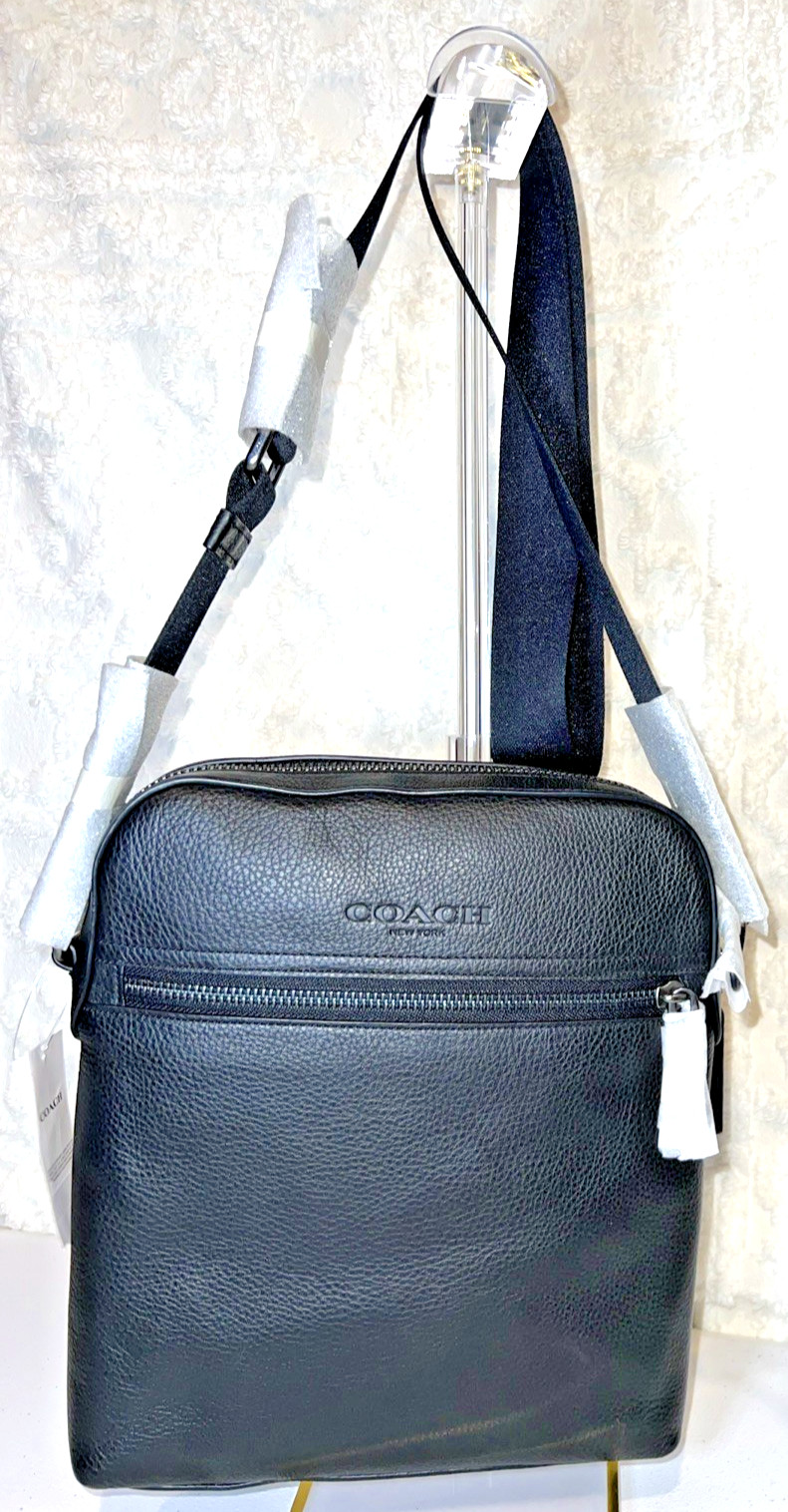 NEW Coach Houston Flight Bag Crossbody Messenger Leather Gunmetal Black