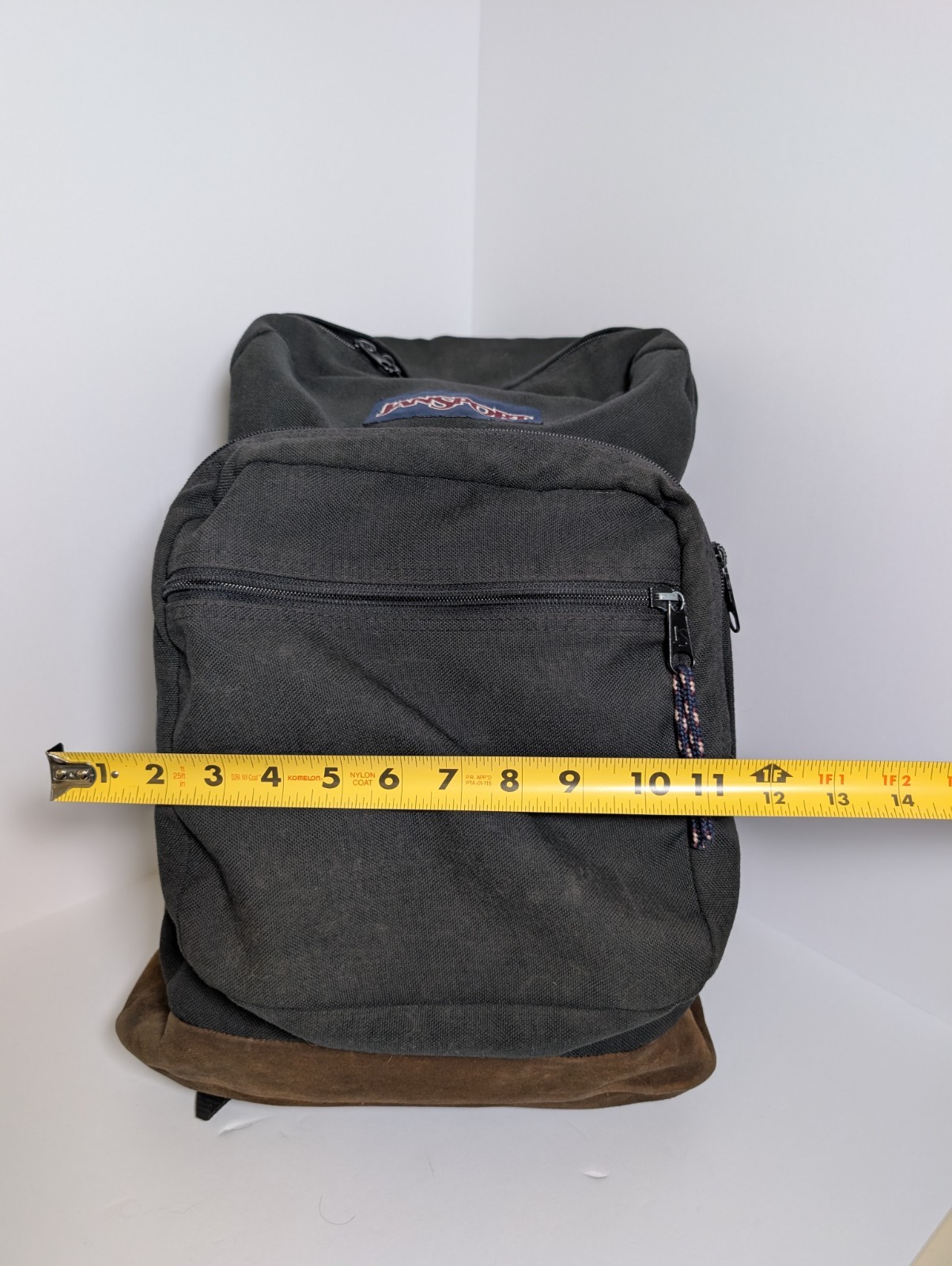Vintage JanSport Backpack Black Brown Suede Bottom Nylon School Daypack USA Made