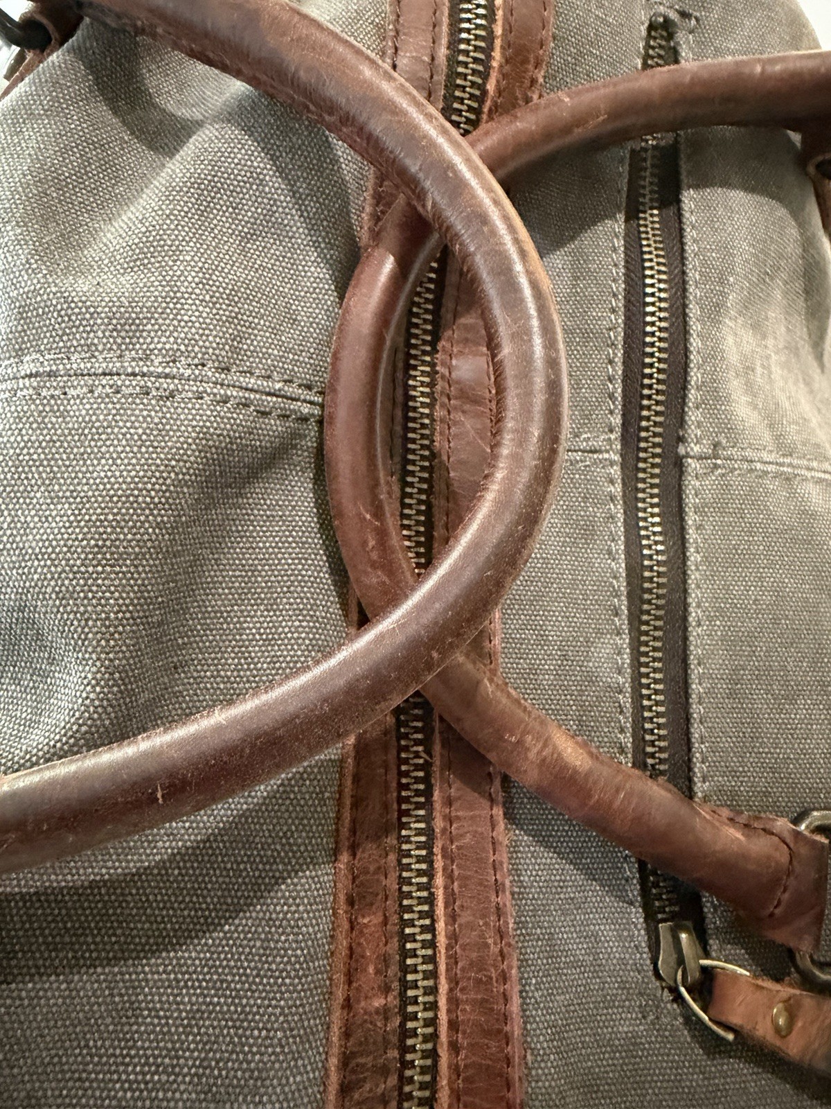 S-Zone Canvas Leather Duffel Bag Weekender Travel Tote Gray Brown