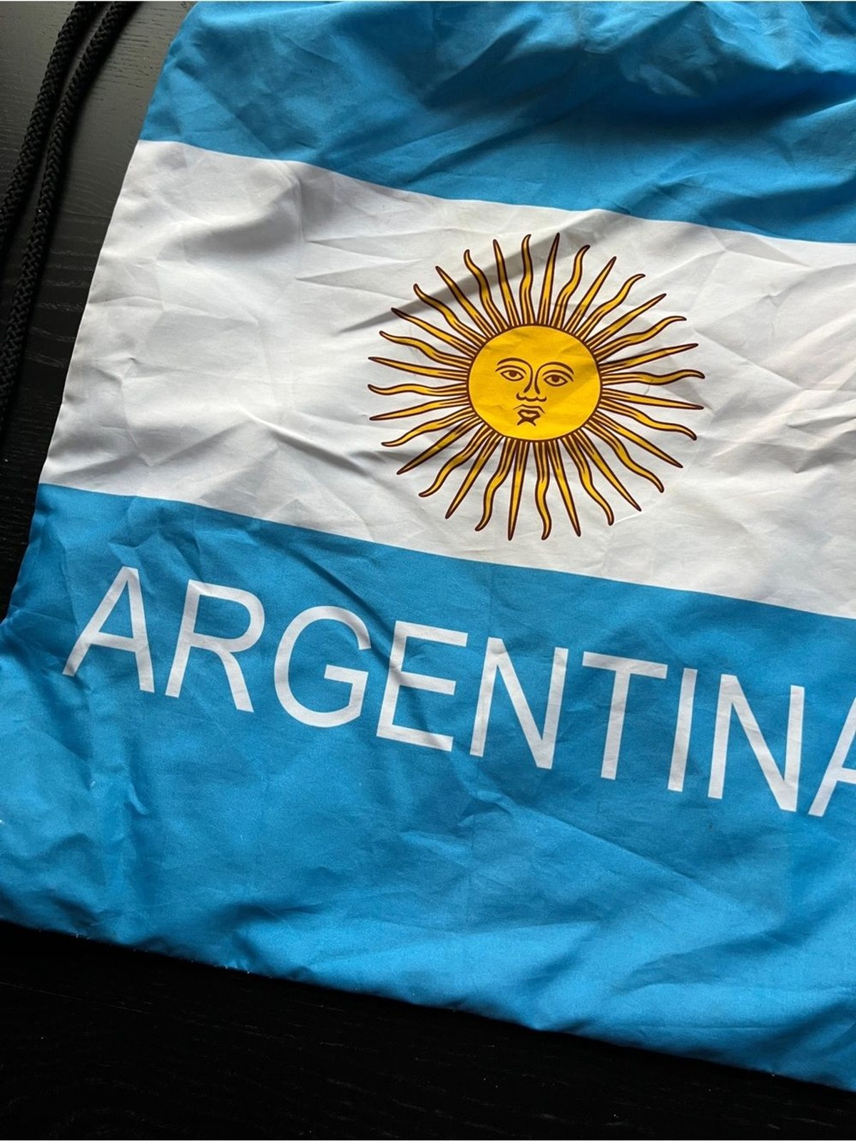 Argentina Drawstring Travel Bag – Light Blue White Sun of May 15″x18″