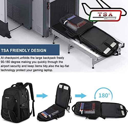 Extra Large Backpack for Men 55L,18.4Inch Travel Laptop 18.4 inch Black