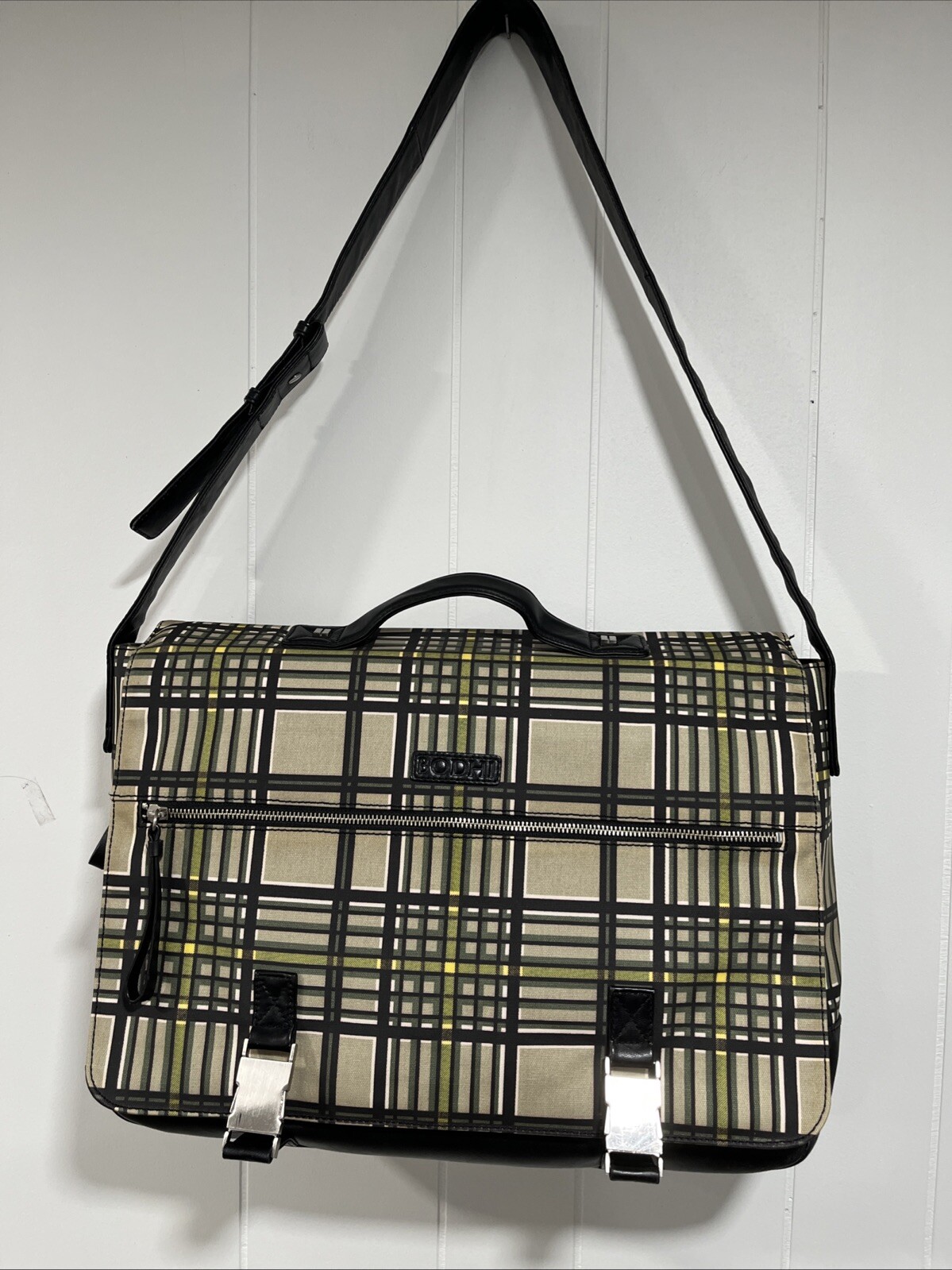 Bodhi Tan Plaid Coated Linen Shoulder Handbag computer cross body XLarge