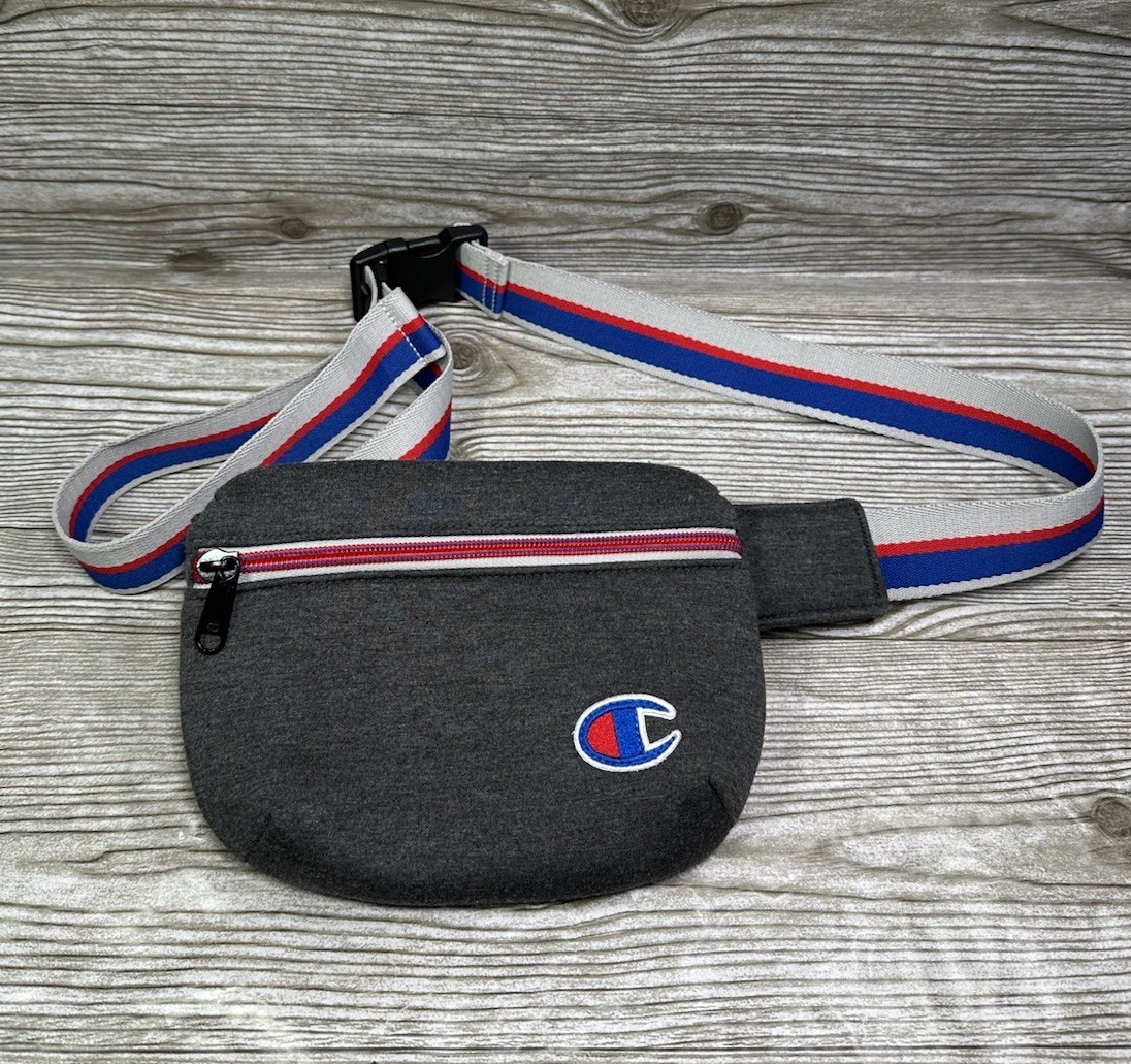Champion Charcoal Grey Red Blue Striped Strap Fanny Pack Waist Bag Unisex OS