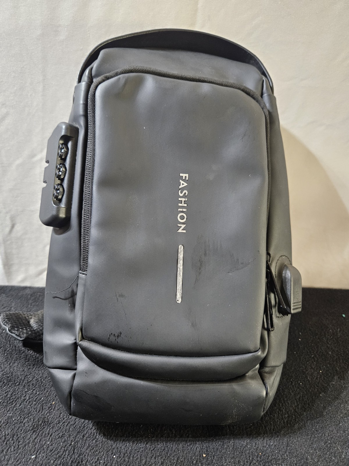 Fashion Black Men’s Crossbody Bag Zip Closure, Combination Lock, Adjustable St..