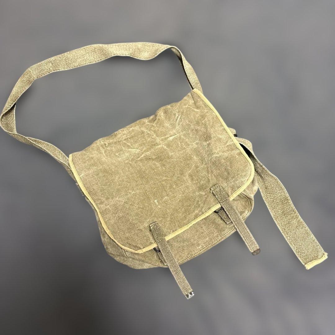 French Army Linen Shoulder Bag 1950s Used Military Canvas