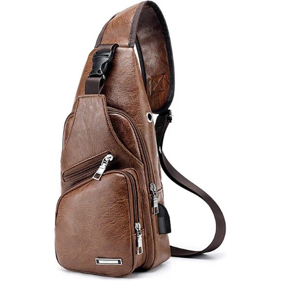 Men’s Crossbody Sling Bag Chest Pack Backpack with USB Charging Port Travel