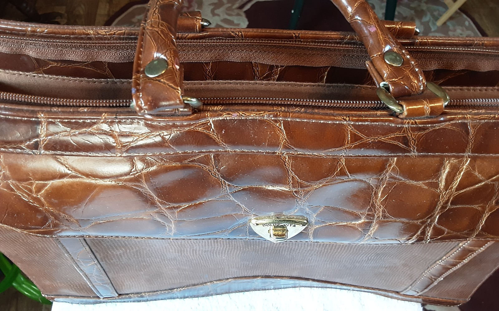 Preowned unisex Jackson Briefcase Brown Faux snake skin 16inX11.5in. China