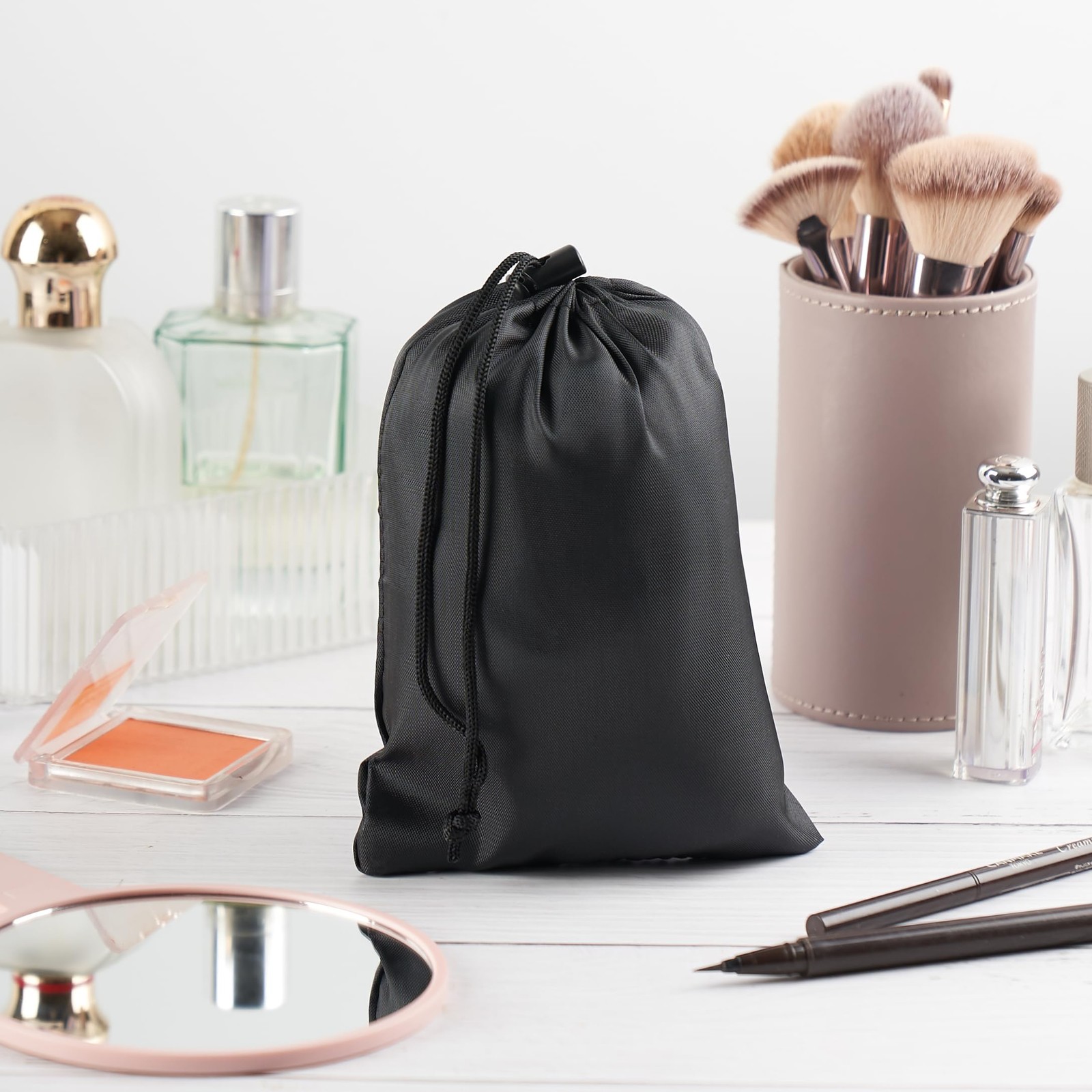 Drawstring Bag with Toggle Nylon Cinch and Ditty Pouch Black 5 x 7 Inch Set of 6
