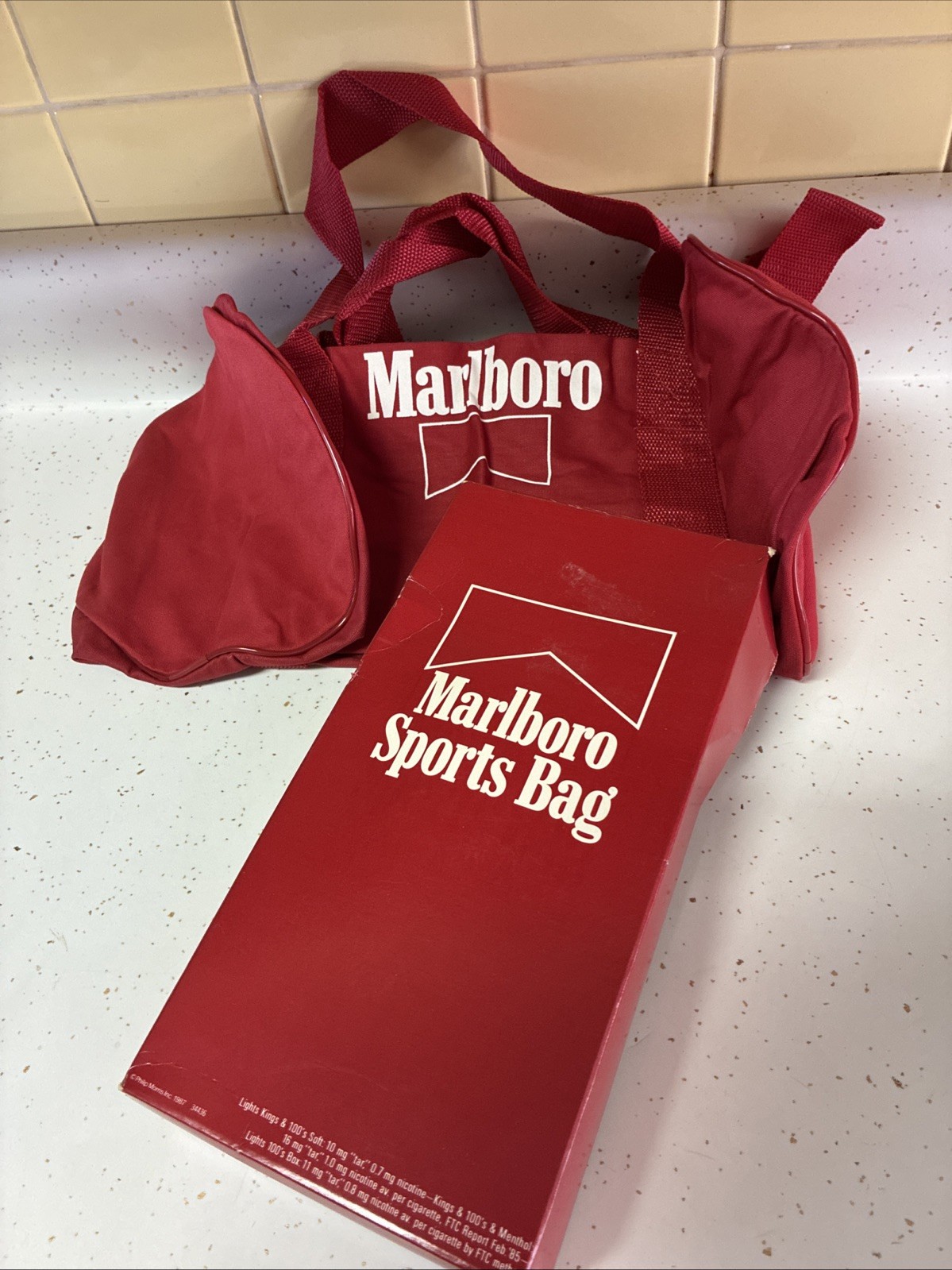 2 VTG Marlboro Logo Sports Bag Red Promo Gym Travel Retro Zip BOX New