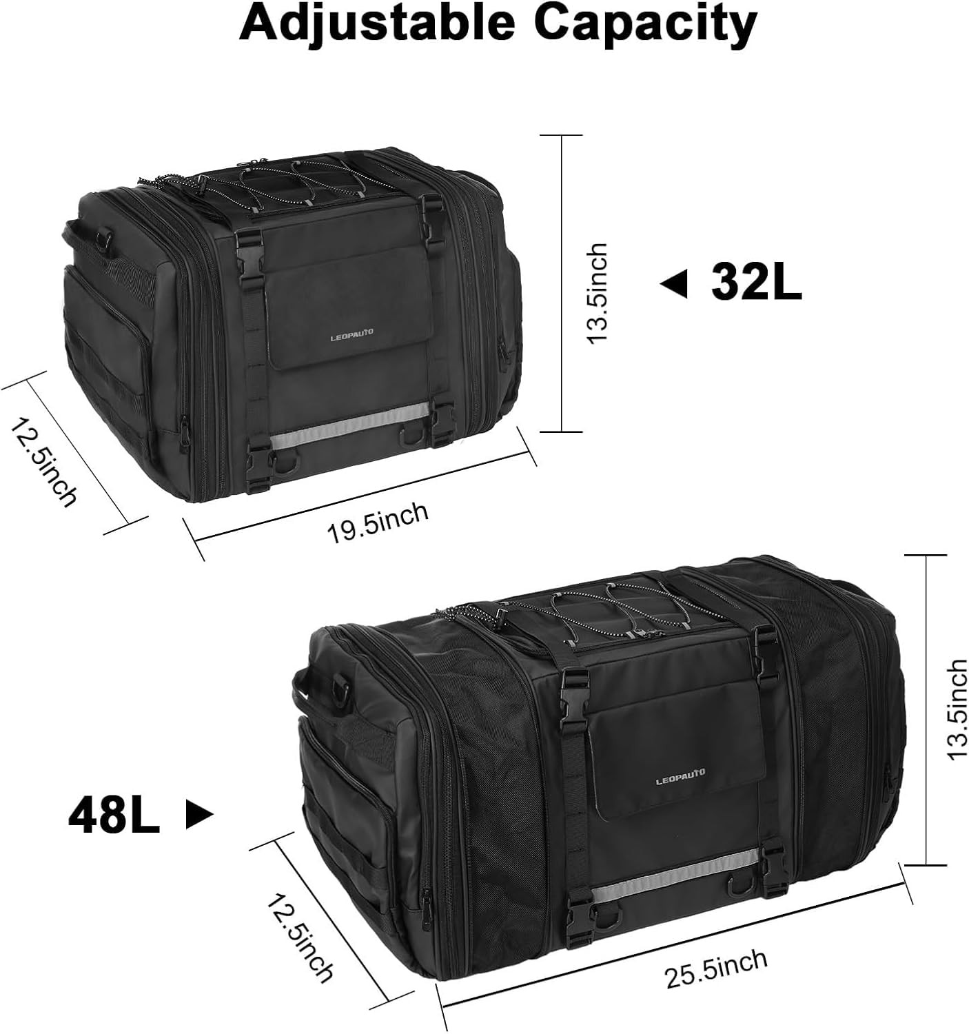Motorcycle Tail Bag, 32-48L Waterproof Large Capacity Motorcycle Travel Lugga…