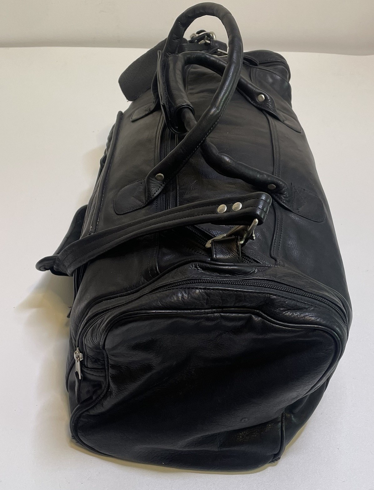 Canyon Outback leather duffle bag small black Travel Weekend Bag CIBC Logo